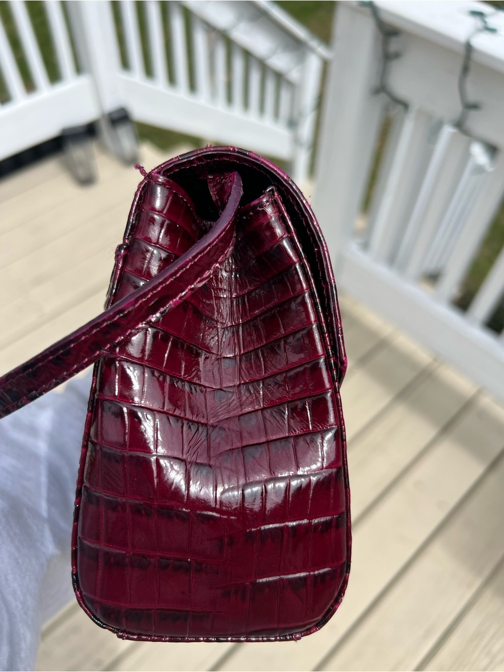 Brahmin Croc-Embossed Shoulder Bag Burgundy - Picture 6 of 16